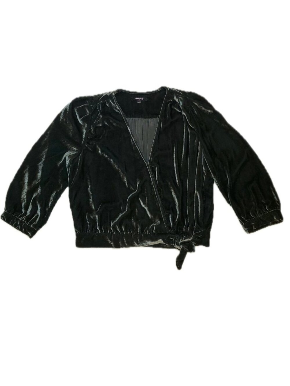 Madewell Velvet Wrap Top Plunge V-Neck Green Size Small